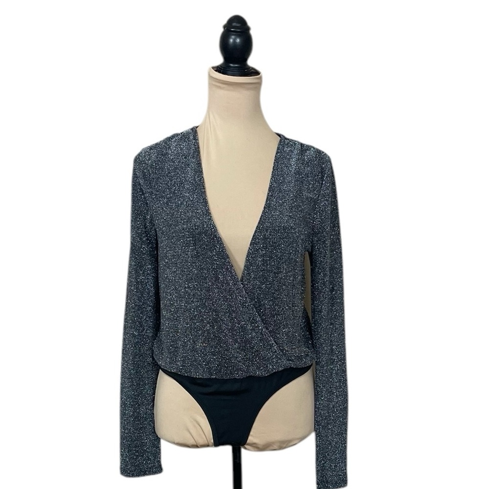 Steve Madden Surplice Silver Metallic Bodysuit (K-1)